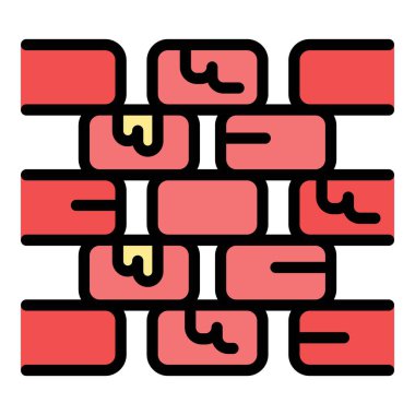 Kırık tuğla duvar ikonu ana hat vektörü. Ev işçisi. Havan inşaat rengi düz