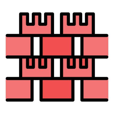 Çimento evi ikonu ana hatları vektörü. İnşaat işçisi. Tuğla duvar rengi düz