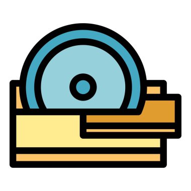 Alçıpan dairesel testereli ikon ana hatlı vektör. Sıvalı çimento. Yığın duvar rengi düz