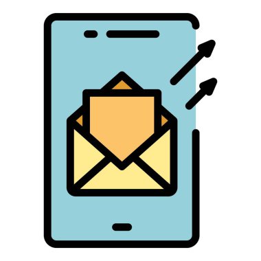 Telefon posta simgesi ana hatları vektörü. Pazarlama sosyal etkinliği. Çevrimiçi platform rengi düz