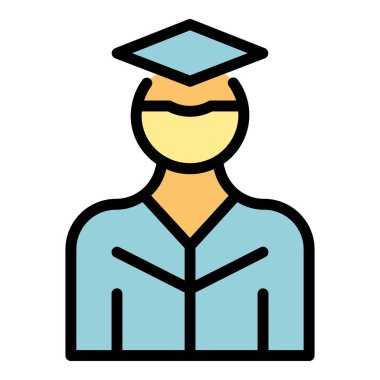 Mezuniyet öğrencisi ikonu ana hatları vektörü. Çalışma odası. Sanat eseri rengi düz