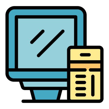 TV oyun simgesi ana hatları vektörünü ayarla. Kumarhane atari salonu. Düğme menü rengi düz