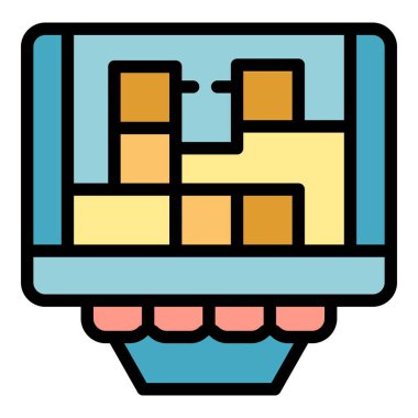 Arcade oyun ikonu ana hatları vektörü. Oyun makinesi. Düğme menü rengi düz