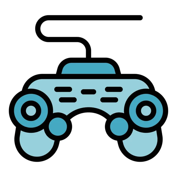 ワイヤードジョイスティックアイコンアウトラインベクトル ゲームマシン チェストゲームプレイカラーフラット — ストックベクタ