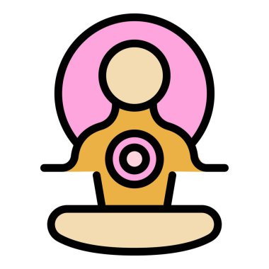 Lotus meditasyon ikonu ana hatları vektörü. Rahatla yoga. Oda kızı rengi düz