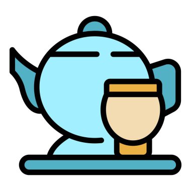 Çay meditasyon ikonu ana hatları vektörü. Kadın yogası. Oda rengi düz