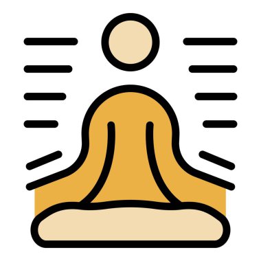 Derin meditasyon ikonu ana hatları vektörü. Kız odası. Rahatla mutlu renk düz
