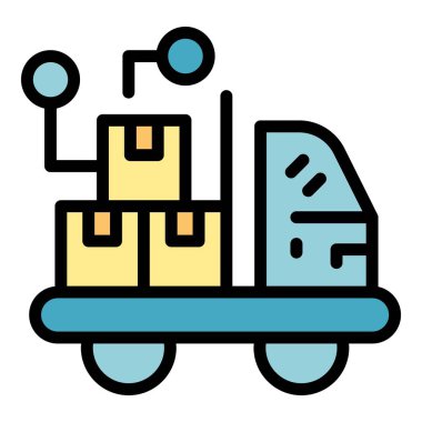 Kamyon teslim ikonu ana hat vektörü. Paket kutusu. Gemi genel rengi düz