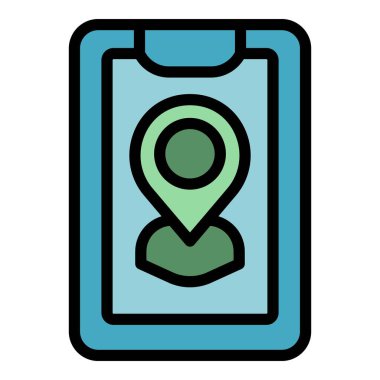 Akıllı telefon paketi ikon ana hatlarını takip ediyor. Teslimat servisi. Servis haritası rengi düz