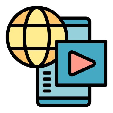 Genel servis simgesi ana hatları vektörü. Filmi ara. Video webinar rengi düz