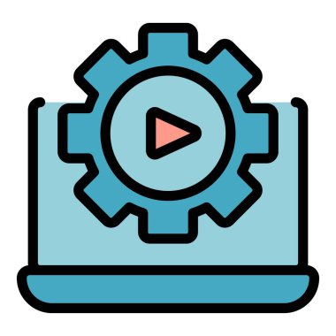 Vites sistemi simgesi dış hat vektörü. Düğme çağrısı. Video öğretim rengi düz