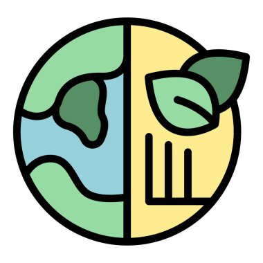 Küresel adil ticaret ikonu ana hatları vektörü. Gösteri etkinliği. Expo Düz Renk