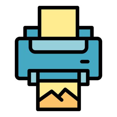 Fotoğraf yazıcısı simgesi ana hatları vektörü. Kamera stüdyosu. Resim kamerası rengi düz