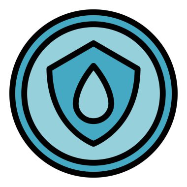 Güvenli su damlası ikonu ana hat vektörü. Ekonomiyi kurtar. Taze içecek rengi düz