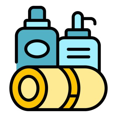 Köpek spa şampuan ikonu ana hatları vektörü. Hayvan banyosu. Hayvan rengini yıka.