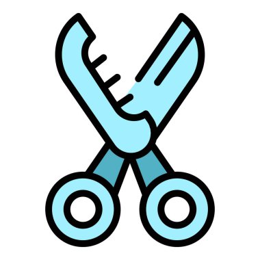 Evcil hayvan makasları ikon ana hatları vektörü. Köpek spa 'sı. Temizleme rengi düzleştiriliyor