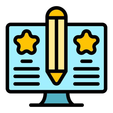 Çevrimiçi seo simge ana hatları vektörü. Sosyal blog. Dijital web sitesi rengi düz