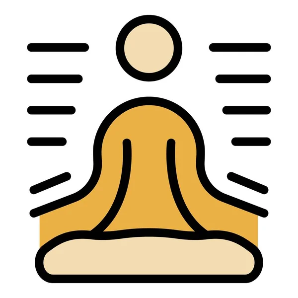 深い瞑想アイコンアウトラインベクトル ガールーム ハッピーカラーフラットリラックス — ストックベクタ