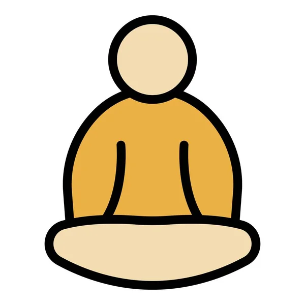 Lótus Pose Ícone Meditação Contorno Vetor Yoga Mulher Relaxe Cor — Vetor de Stock
