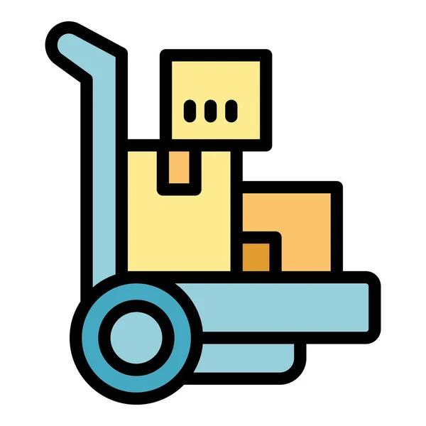 Parcel Cart Icon Outline Vector Shipment Service Map Date Color — Stock Vector