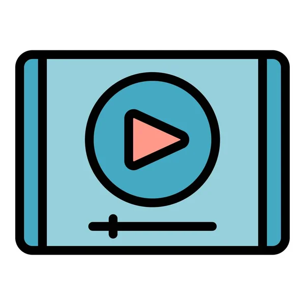 ビデオタブレットアイコンアウトラインベクター ウェビナーチュートリアル オンライントレーニングカラーフラット — ストックベクタ