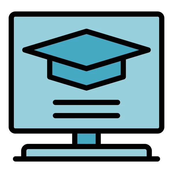 Ders Çevrimiçi Simge Ana Hatları Vektörü Eğitim Ekranı Bilgisayar Düğmesi — Stok Vektör