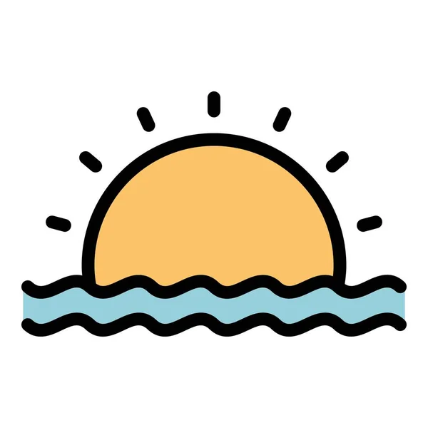 Ocean Sunrise Icon Outline Vector Inglês Passeio Eco Cor Natureza — Vetor de Stock