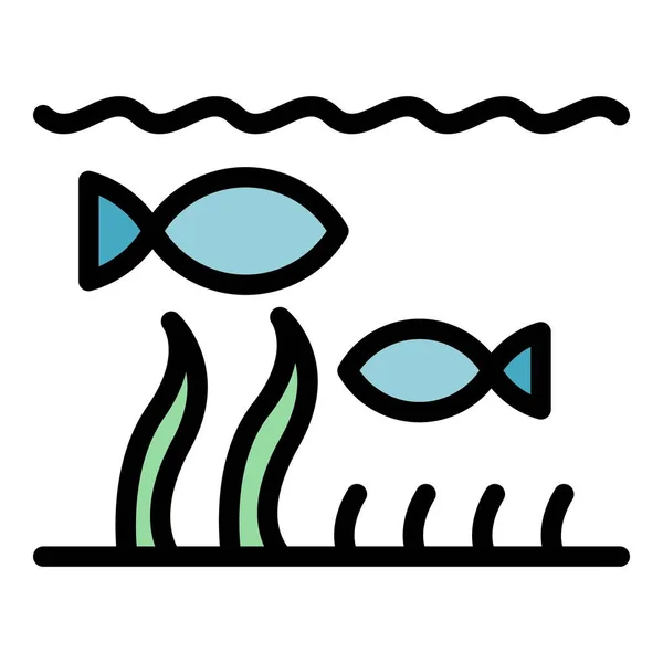 Podwodne Ikony Podróży Wektor Zarysu Ekologiczna Natura Ludzie Podróż Kolor — Wektor stockowy