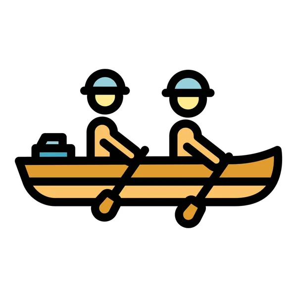 リバーボート旅行アイコンアウトラインベクター ウォークトラベル 自然エコカラーフラット — ストックベクタ