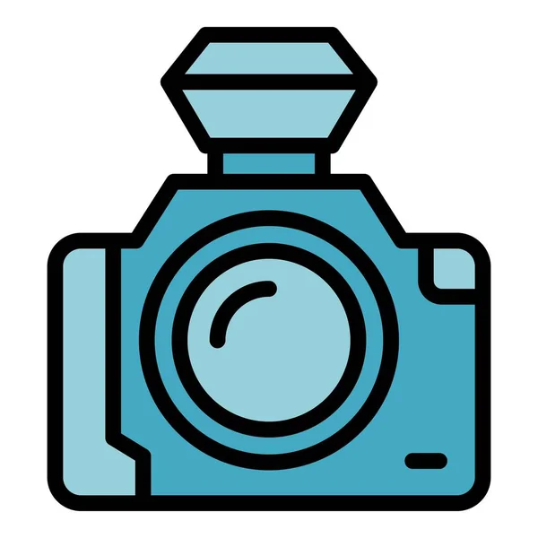 Eco Tourism Camera Icon Outline Vector People Travel Trip Bike — Stock Vector