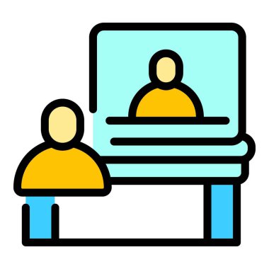 Çevrimiçi ödev ikonu ana hatları vektörü. Yardım et çocuğum. Öğrenci çocuk rengi düz