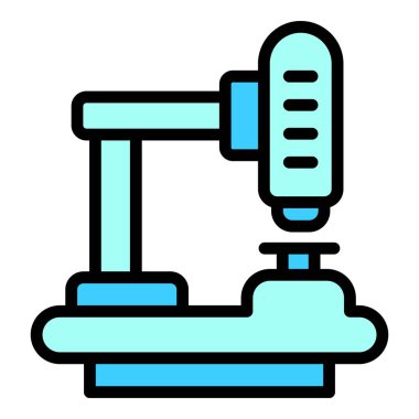 Mikroskop çalışma ikonu ana hatları vektörü. Yardım et çocuğum. Baba gencin rengi düz