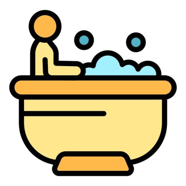 Köpük spa banyo ikonu ana hatları vektörü. Su bacağı. Sağlık masajı rengi düz