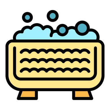 Spa köpüğü küvet ikonu ana hatları vektörü. Susuz kalma. Terapi havuzu rengi düz