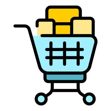 Satış arabası ikonu taslak vektörü. Çevrimiçi pazarlama. Sosyal fiyat rengi düz