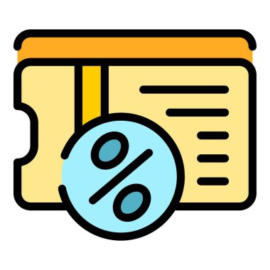 Satış kartı ikonu ana hatları vektörü. İnternet işi. Etiket hediye rengi düz