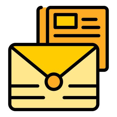 Posta tanıtım simgesi ana hatları vektörü. Özel online. İndirimli indirimli renk