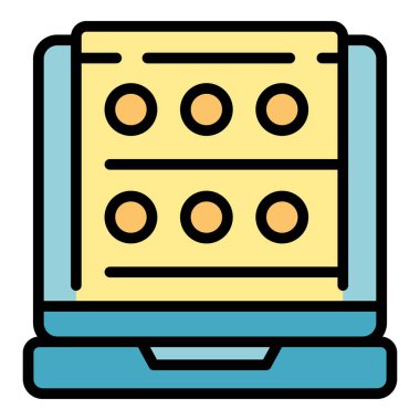 Sınav simgesi ana hat vektörü. Çevrimiçi test. Dijital okul rengi düz