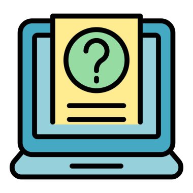 Çevrimiçi test simgesi ana hatları vektörü. Bilgisayar sınavı. Okul eğitimi rengi düz