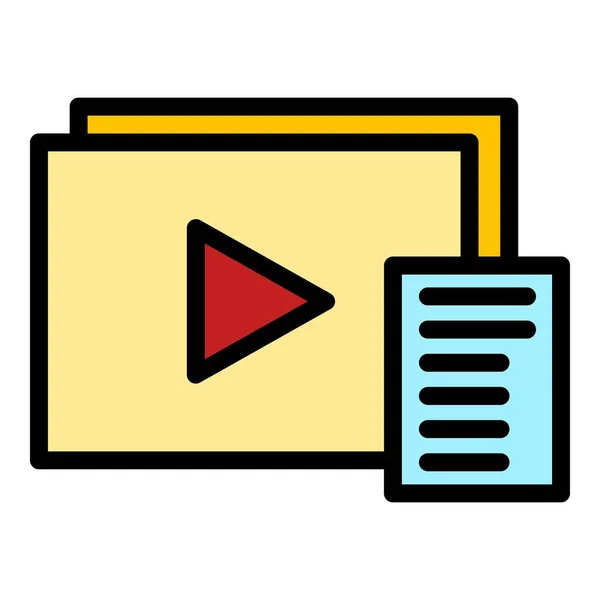 ビデオコンテンツアイコンアウトラインベクトル プランメディア デジタルソーカラーフラット — ストックベクタ
