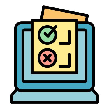 İş eğitimi ikonu ana hatları vektörü. Okul eğitimi. Bilgisayar sınav rengi düz