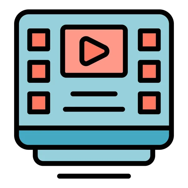 ビデオオンライン研究アイコンアウトラインベクター 試験テスト コンピュータ教育カラーフラット — ストックベクタ