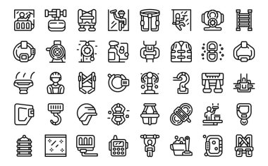 Endüstriyel tırmanma simgeleri ana hat vektörü belirledi. Erkek boyası. İşçi ipi