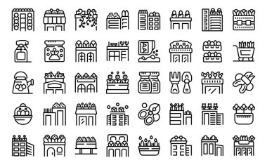 Çatı bahçe ikonları ana hat vektörünü ayarlayın. Ev ofisi. Ev çatısı