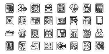 Donmuş gıda ikonları ana hatları belirler. Torba eti. Ürün plastik