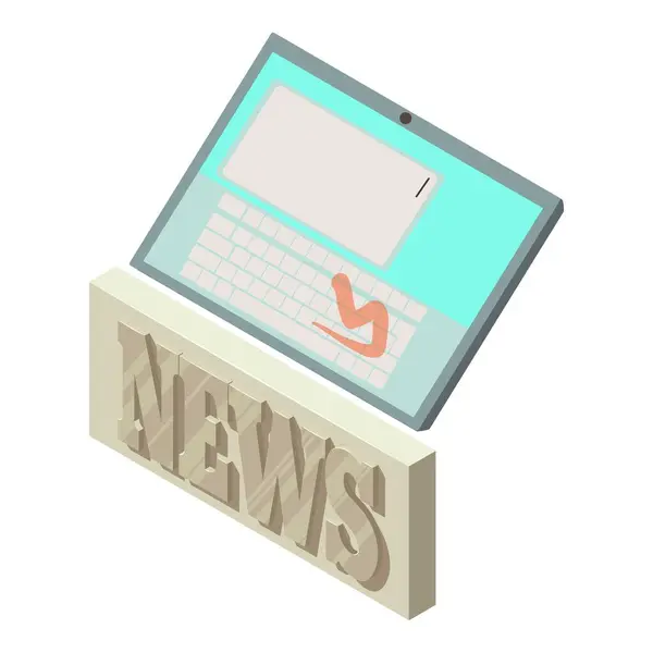 Icono Noticias Vector Isométrico Gran Noticia Inscripción Cerca Tableta Digital — Vector de stock