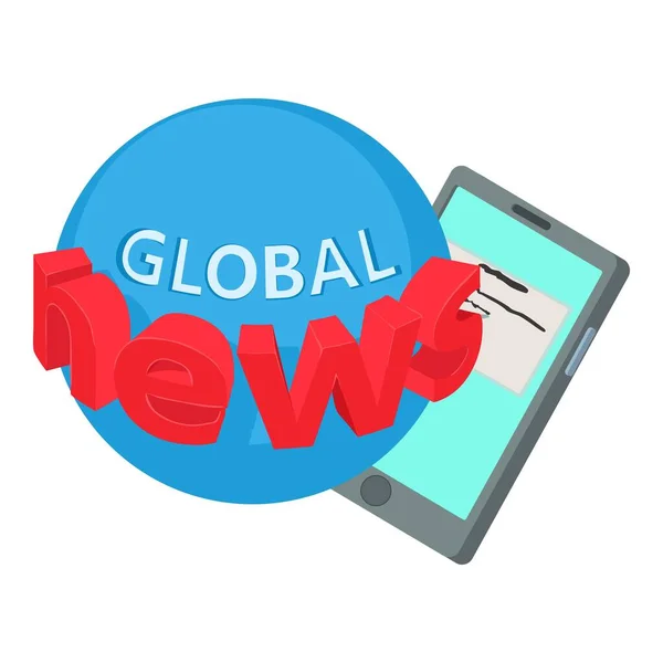 Icono Noticias Global Vector Isométrico Inscripción Global Noticias Icono Smartphone — Vector de stock