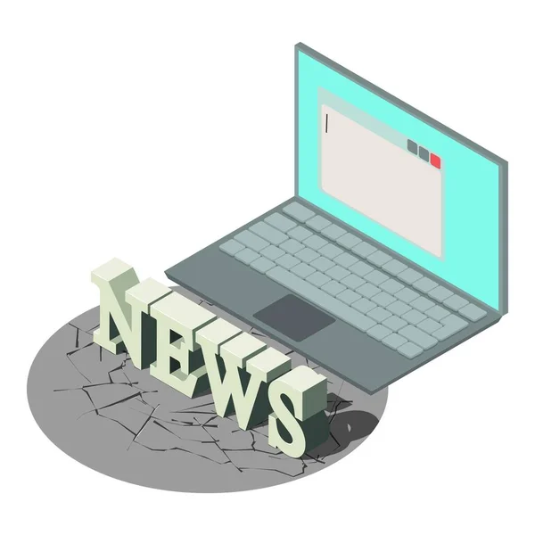 News Symbol Icon Isometric Vector News Inscription Modern Digital Laptop — Stock Vector