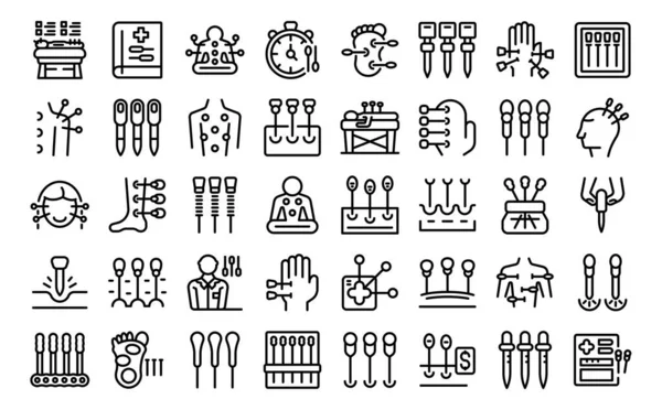 Acupuncture Icons Set Outline Vector Meridian Body Live Point — Stock Vector