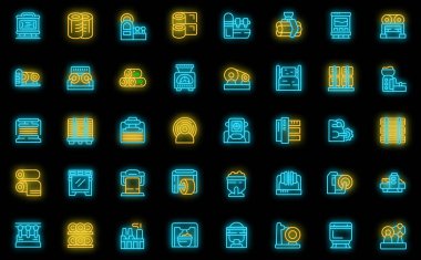 Kağıt üretim simgeleri için ekipman ana hatları belirlendi. Fabrika soygunu. Siyah üzerine neon rengi